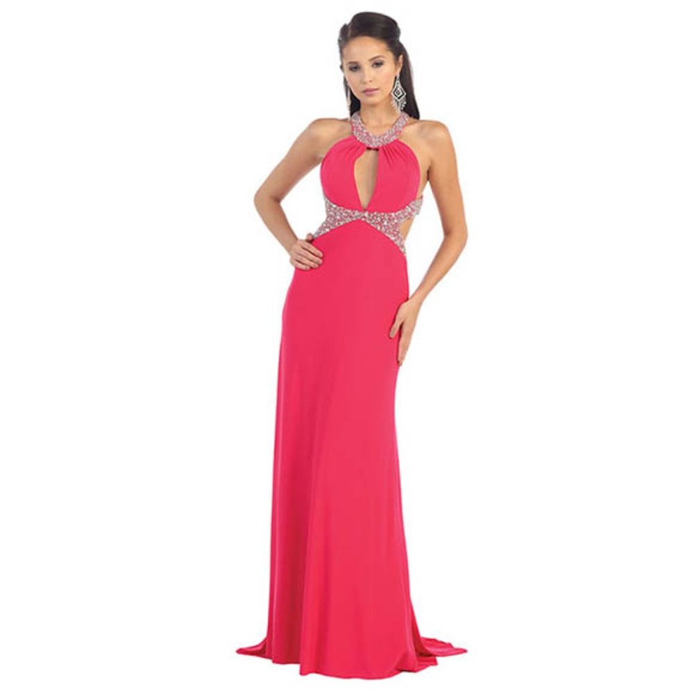 May Queen Jeweled Backless Dress MAQ-MQ1203 Sz 16